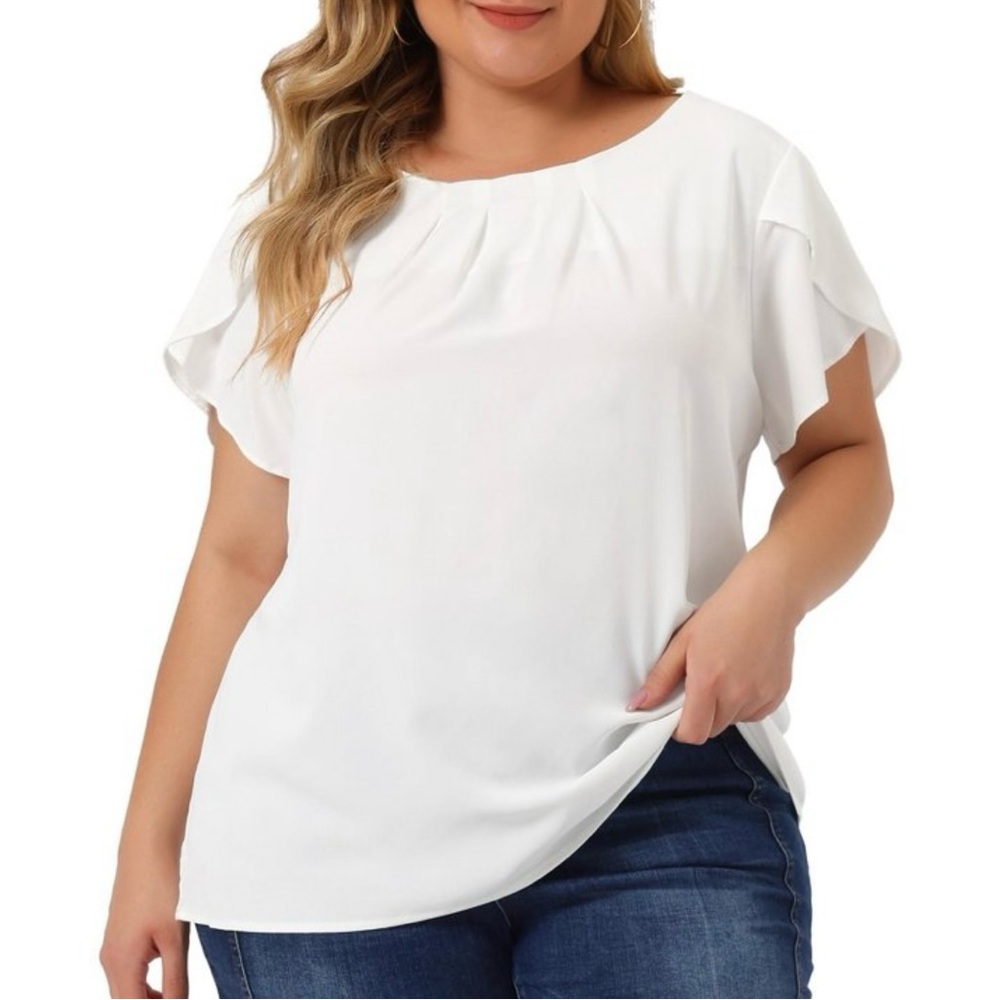 Agnes Orinda Elegant Pleated Petal Short Sleeve Blouse 🤍